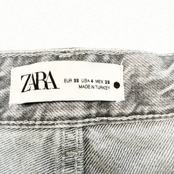 Zara Coated Silver Gray Metallic Denim Jeans Raw Hem Straight Leg Size 4 - Picture 8 of 10